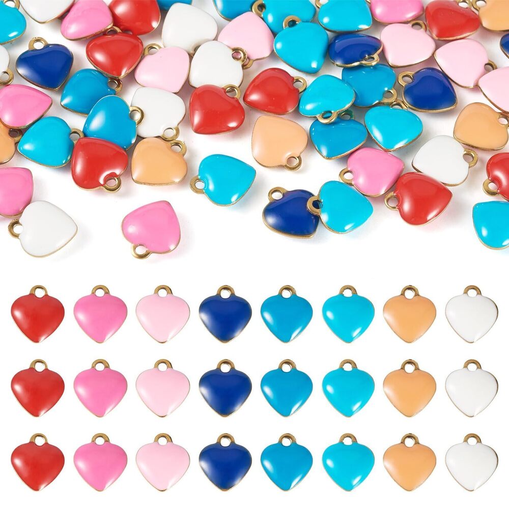 1980 50Pcs Tiny Enamel Heart Charms Colorful Mini Love Heart Dangle